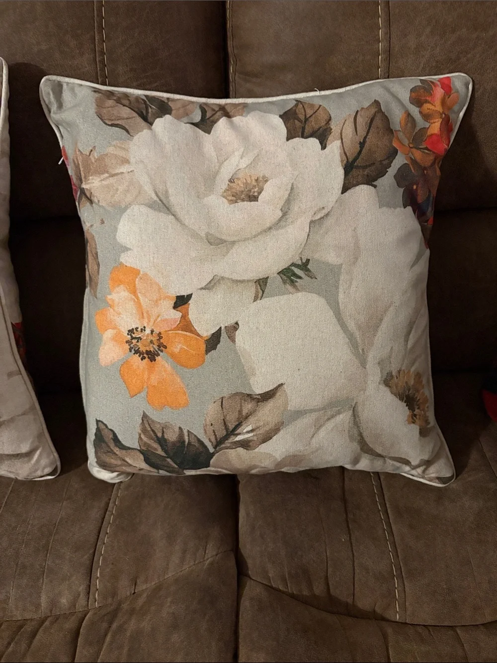 Floral Botanical Accent Pillow in Cream and Orange